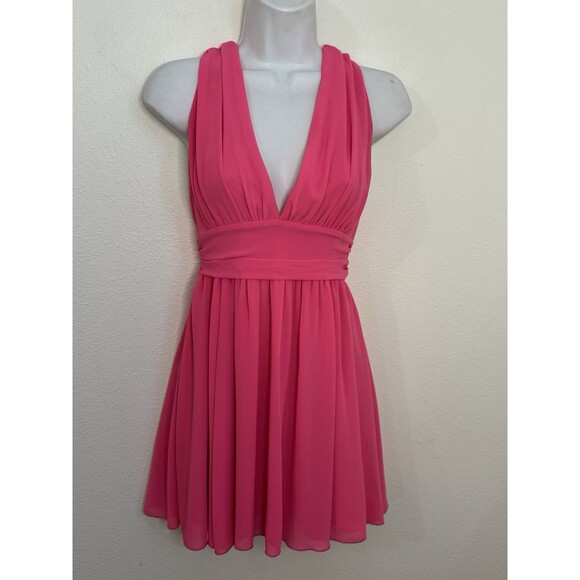 Lucy in the Sky Dress Womens S Pink Babydoll High Waist Chiffon Lined Mini Chic - Picture 1 of 7